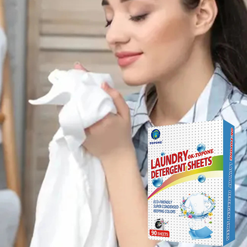 90 Pcs Washer Sheets Detergent Laundry Sheets Eco-Friendly Laundry Soap No Waste Laundry Detergent Stain Remover Liquid