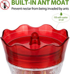 Glass Hummingbird Feeders for Outdoors Hanging, Built-In Ant Moat, 4 Bee Guard Feeding Ports with Perches, Leak Proof, 15 Ounces, Stars Decor, Red, Gifts for Women Men, Gifts for Mom Dad