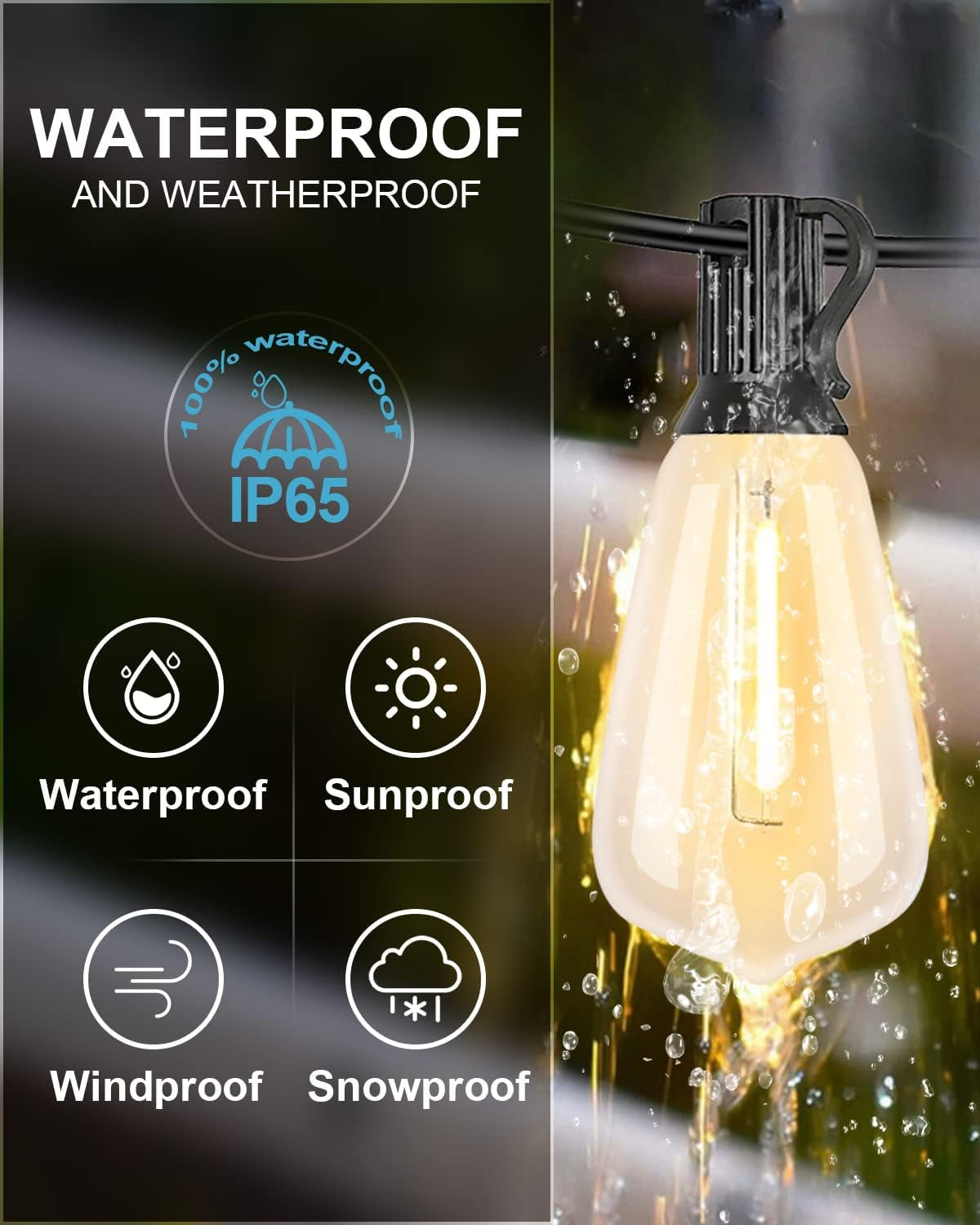 LED Outdoor String Lights 200FT Patio Lights with 96 Shatterproof ST38 Vintage Edison Bulbs, outside Hanging Light Waterproof for Porch, Deck, Garden, Backyard, Balcony, Dimmable