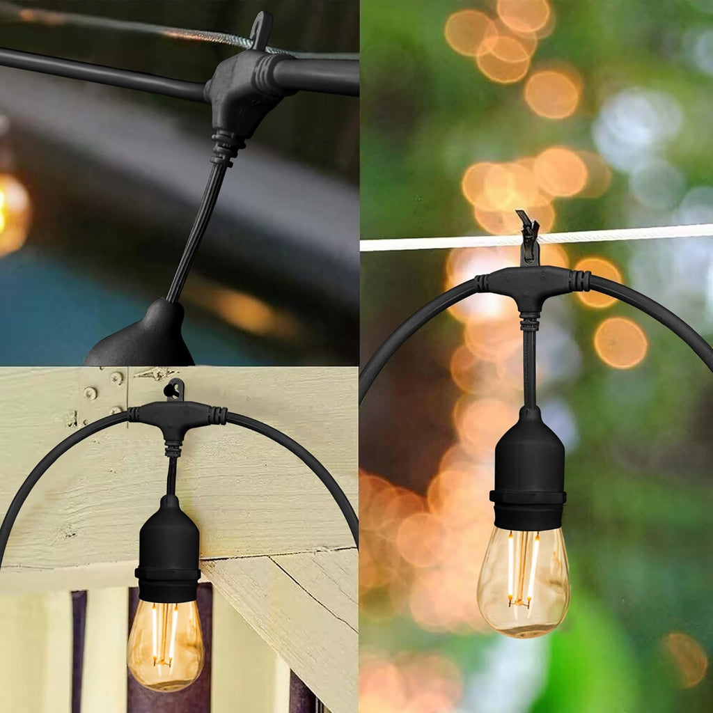 Outdoor String Lights, 48FT Waterproof Patio Lights with 2W Dimmable LED Bulbs, for Outdoor Backyard, Garden, Deck, Porch, Gazebo, Balcony, Camping, Party