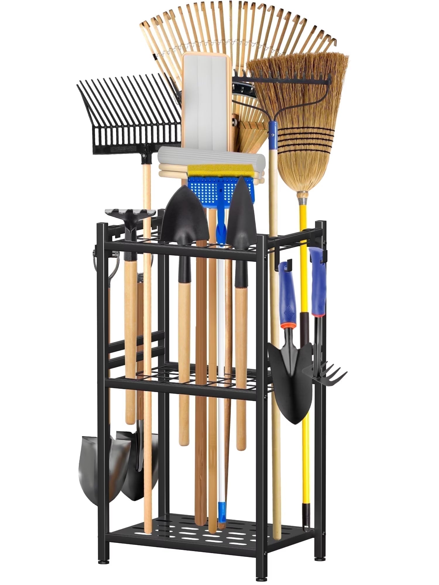 Garden Tool Organizer, UNTIMATY Yard Tool Rack with Hooks for Garage Organization Storage,Heavy Duty Metal Garden Tool Organizer Stand for Garage Shed Backyard