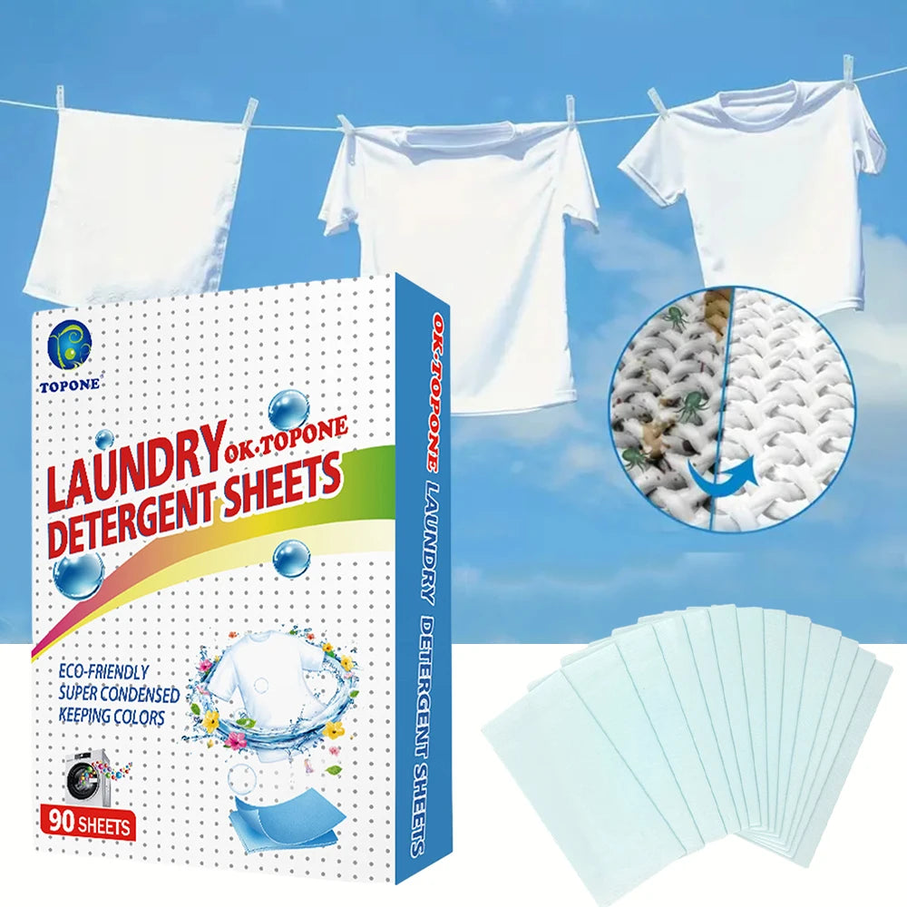 90 Pcs Washer Sheets Detergent Laundry Sheets Eco-Friendly Laundry Soap No Waste Laundry Detergent Stain Remover Liquid