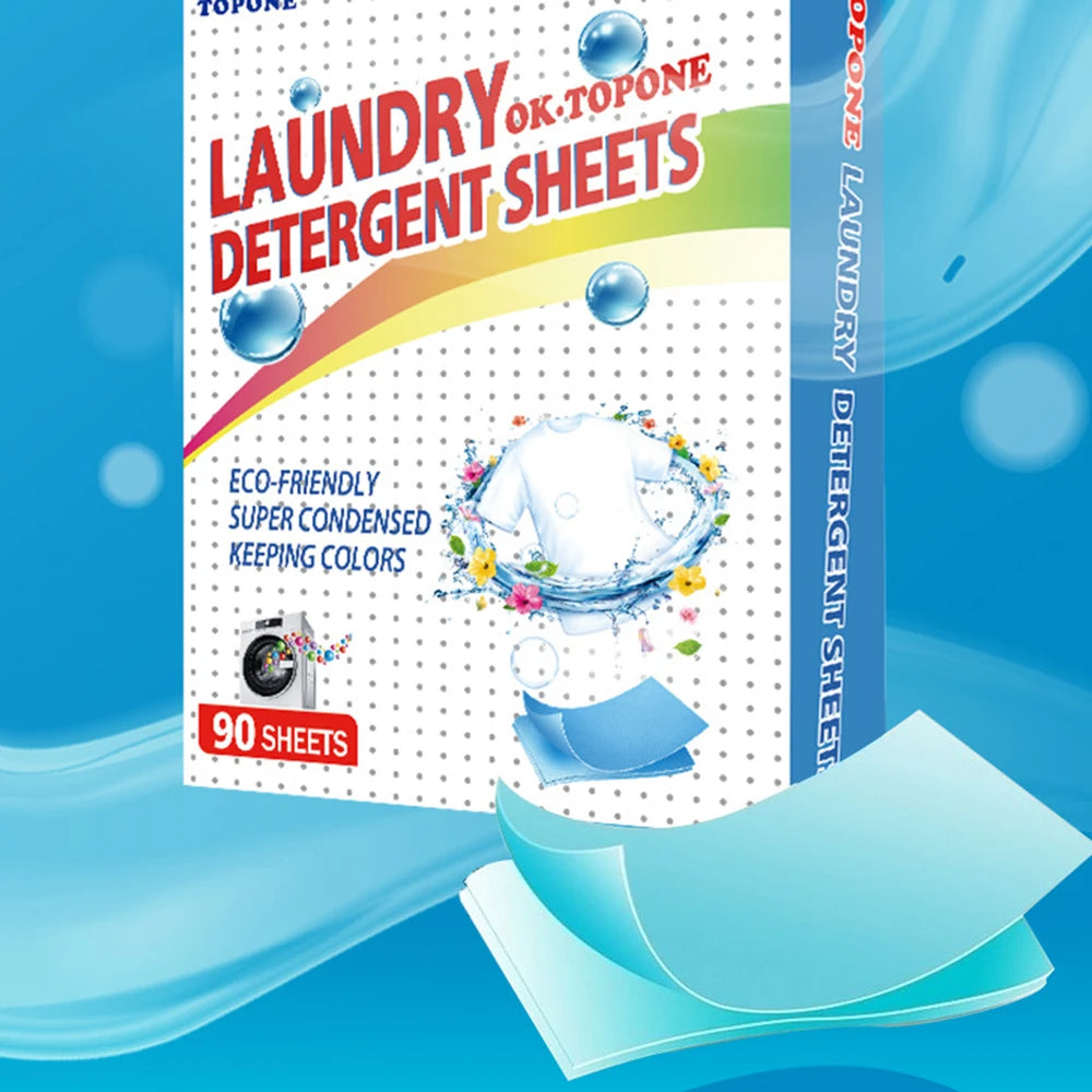 90 Pcs Washer Sheets Detergent Laundry Sheets Eco-Friendly Laundry Soap No Waste Laundry Detergent Stain Remover Liquid