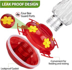 Glass Hummingbird Feeders for Outdoors Hanging, Built-In Ant Moat, 4 Bee Guard Feeding Ports with Perches, Leak Proof, 15 Ounces, Stars Decor, Red, Gifts for Women Men, Gifts for Mom Dad