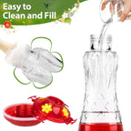 Glass Hummingbird Feeders for Outdoors Hanging, Built-In Ant Moat, 4 Bee Guard Feeding Ports with Perches, Leak Proof, 15 Ounces, Stars Decor, Red, Gifts for Women Men, Gifts for Mom Dad