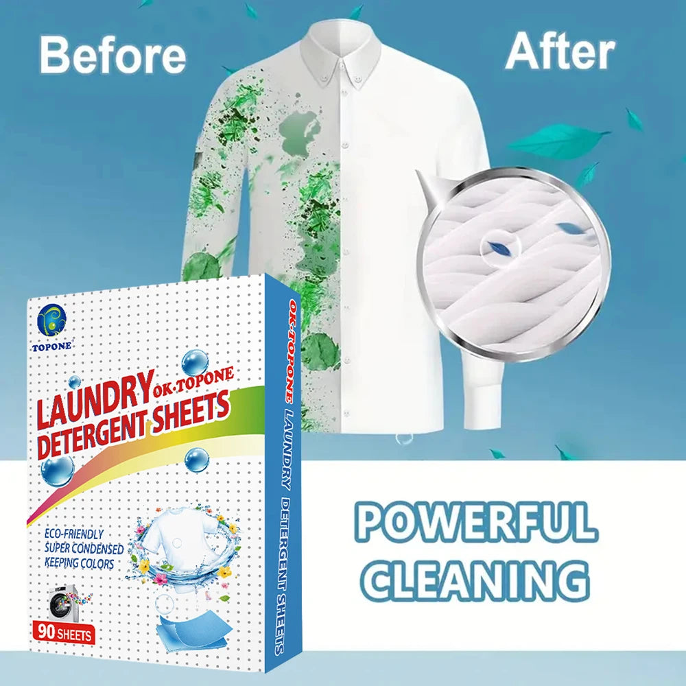 90 Pcs Washer Sheets Detergent Laundry Sheets Eco-Friendly Laundry Soap No Waste Laundry Detergent Stain Remover Liquid