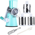 Rotary Cheese Grater 3 Drum Blades Manual Vegetable Slicer Walnuts Grinder Cheese Shredder round Mandoline with Peeler Blue