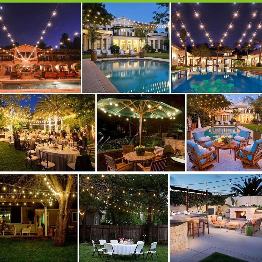 Outdoor String Lights, 48FT Waterproof Patio Lights with 2W Dimmable LED Bulbs, for Outdoor Backyard, Garden, Deck, Porch, Gazebo, Balcony, Camping, Party