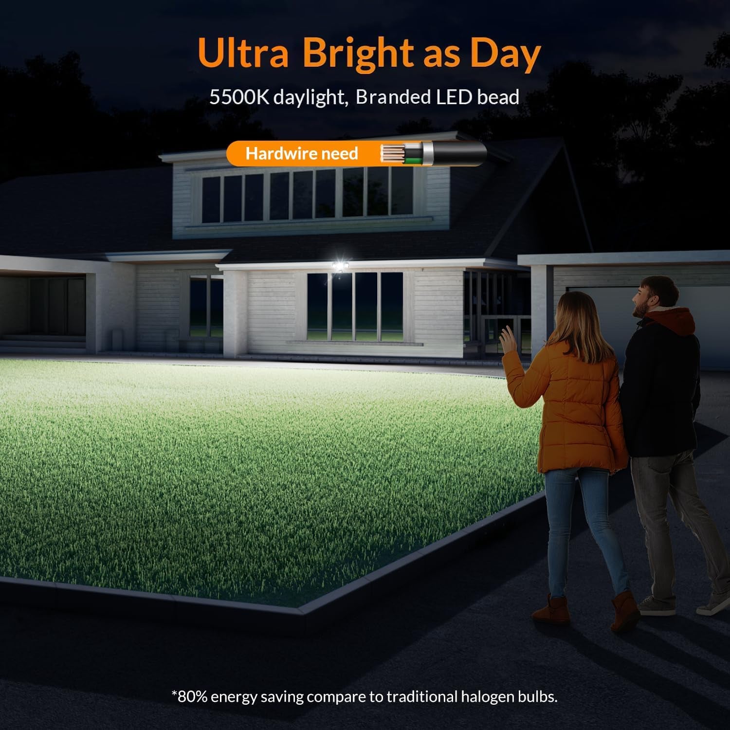 LED Security Lights Motion Sensor Light Outdoor, 38W 4200LM Light, 5500K, IP65 Waterproof, 3 Head Detected Flood Light for Garage, Yard, Porch (White)