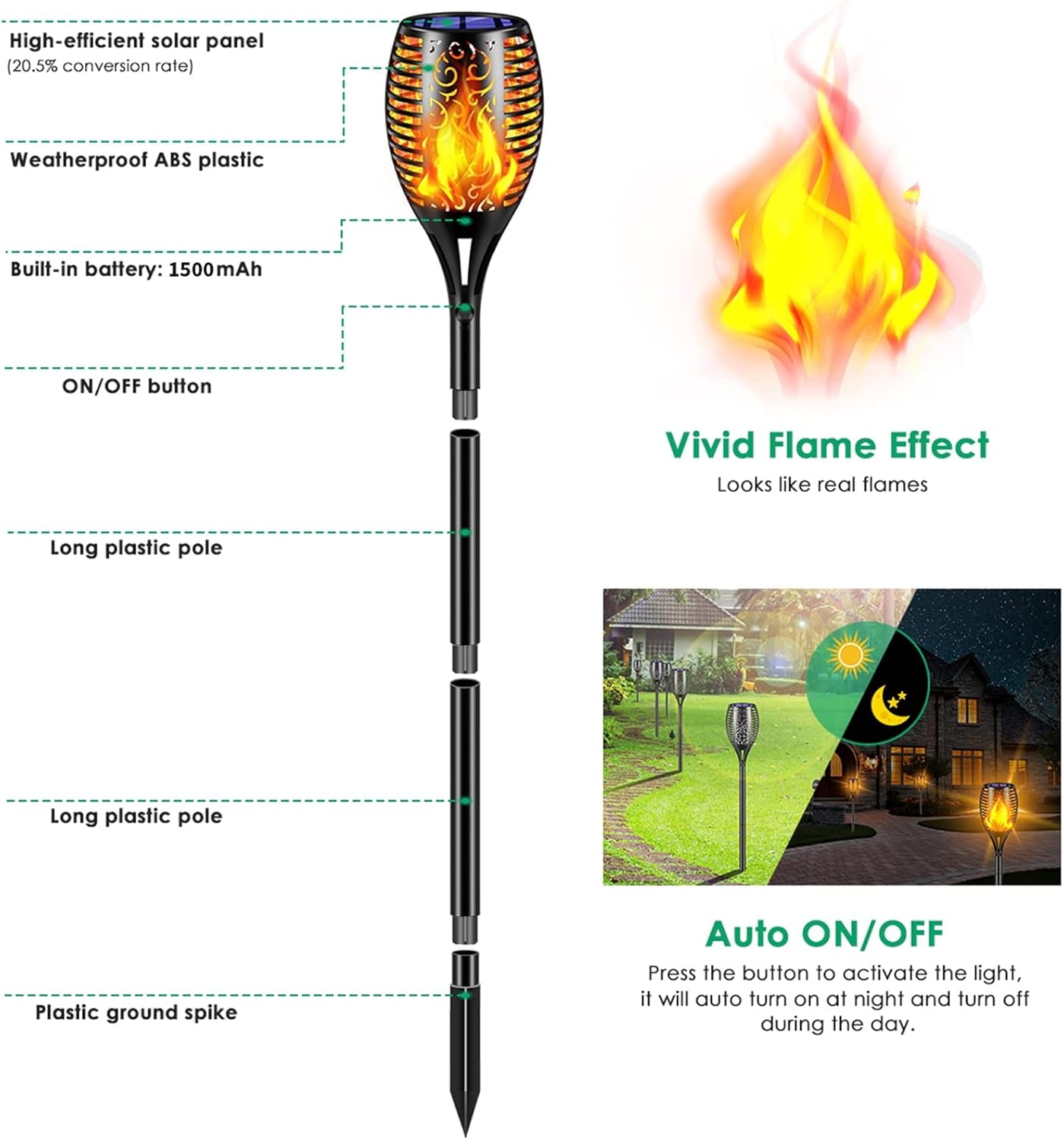 Solar Lights Outdoor 99 LED Higher & Larger Flickering Flame Solar Torch Lights 43" Waterproof Outdoor Lighting Solar Powered Pathway Walkway Lights for outside Garden Patio Yard, 4Pack