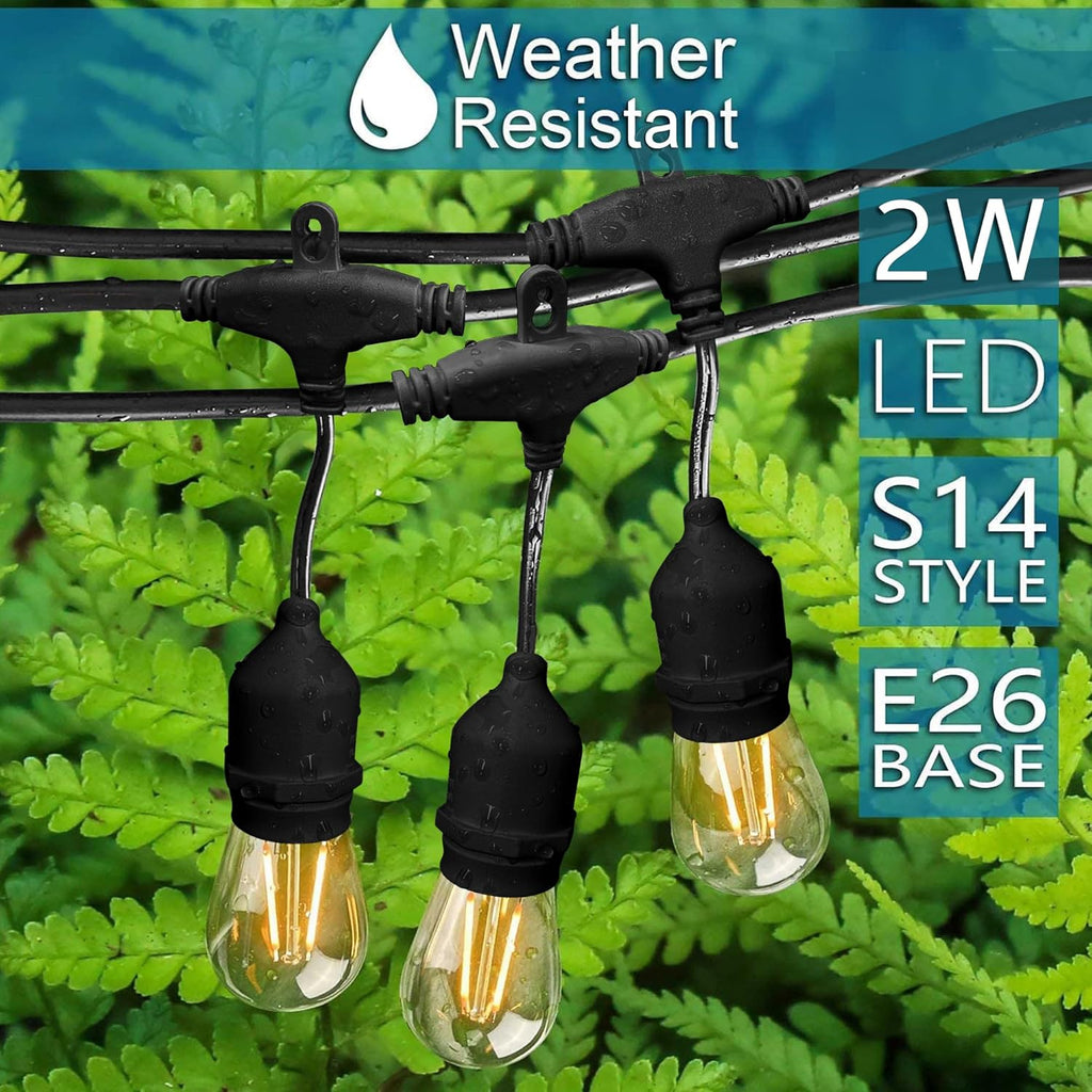 Outdoor String Lights, 48FT Waterproof Patio Lights with 2W Dimmable LED Bulbs, for Outdoor Backyard, Garden, Deck, Porch, Gazebo, Balcony, Camping, Party