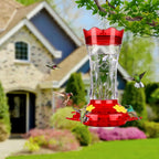 Glass Hummingbird Feeders for Outdoors Hanging, Built-In Ant Moat, 4 Bee Guard Feeding Ports with Perches, Leak Proof, 15 Ounces, Stars Decor, Red, Gifts for Women Men, Gifts for Mom Dad